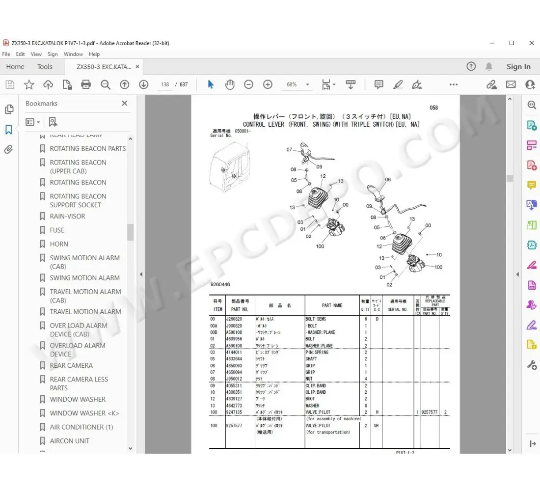 Hitachi ZX330-3 ZX350LC-3 ZX350H-3 ZX350K-3 parts manual